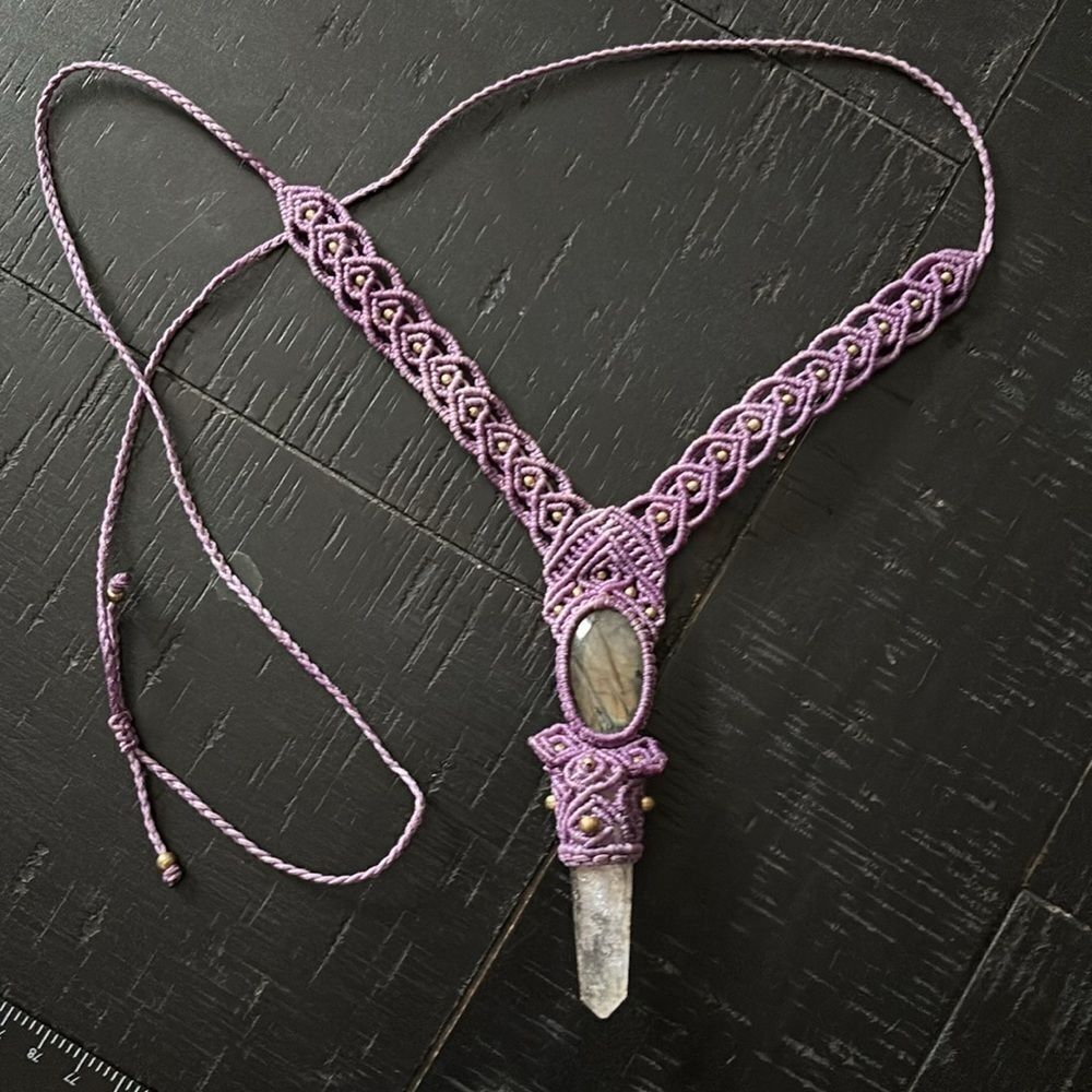 Handmade Precious Natural Stone Purple Macrame Adjustable Unique Necklace